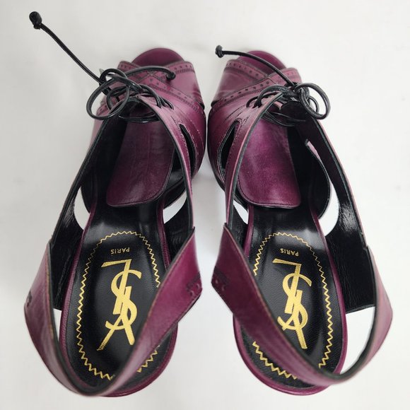 Yves Saint Laurent Rive Gauche Vintage Tribute Leather Platform Sandal Purple 40 - Picture 7 of 9